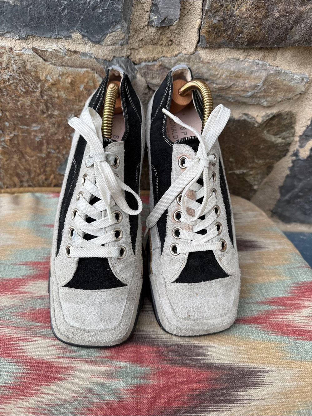 Donald J Pliner Sport Anik Sneakers Black White Suede Leather Italy Size 7M
